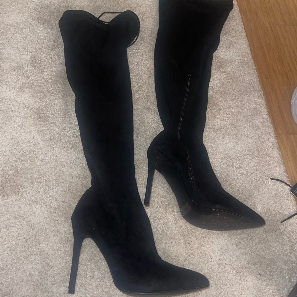 Block stiletto over the knee suede boots